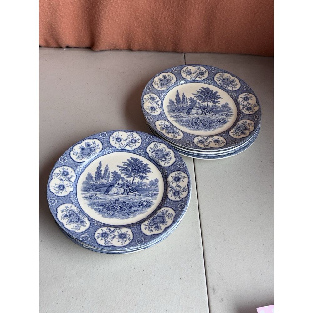 4 Vtg Adams Blue Lawnton 7" Salad Plates England
